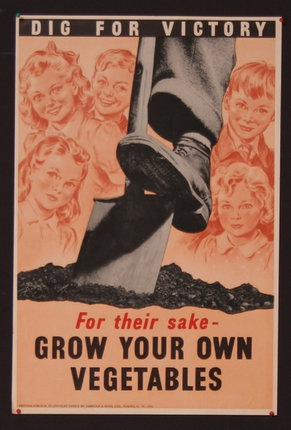 a poster with a shovel and a person's foot
