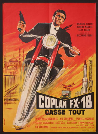 a movie poster of a man on a motorcycle
