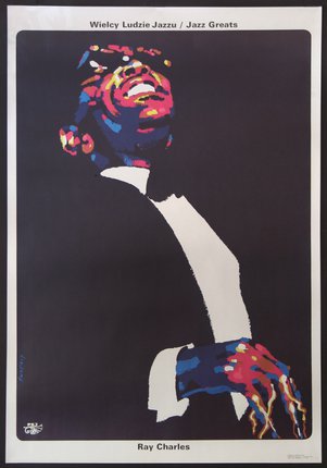 a poster of a man laughing