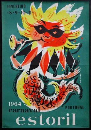 a poster of a mermaid with a mask and a trumpet