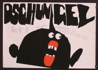 a black and white poster with a cartoon character