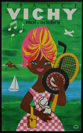 a poster of a woman holding a tennis racket