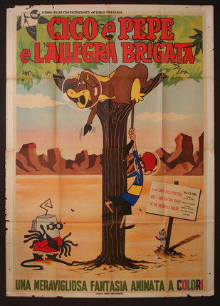 a poster of a cartoon character climbing a tree