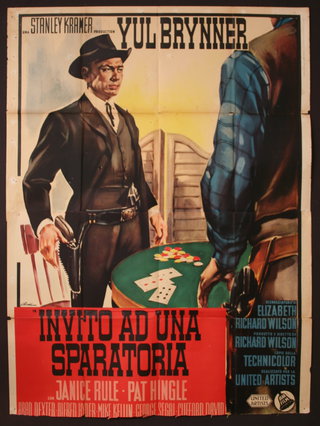 a poster of a man and a man playing cards