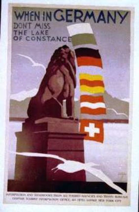 a poster of a lion with a flag