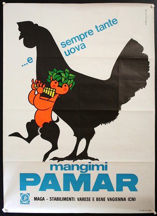 a poster with a rooster and a cartoon character