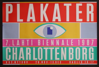 a colorful sign with a eye and a square