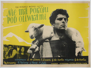a poster of a man holding a sheep