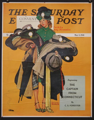 a magazine cover with a woman holding many hats