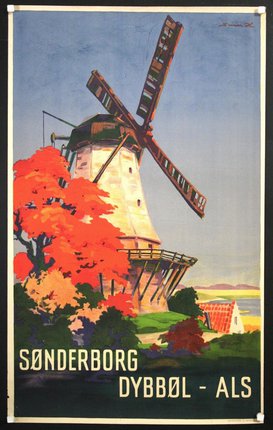 a poster of a windmill with Moulin Rouge in the background