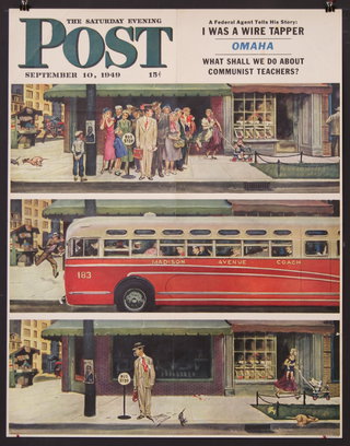 a magazine cover with a picture of a bus and people