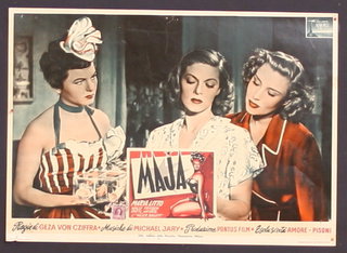 a poster of women looking at a movie poster