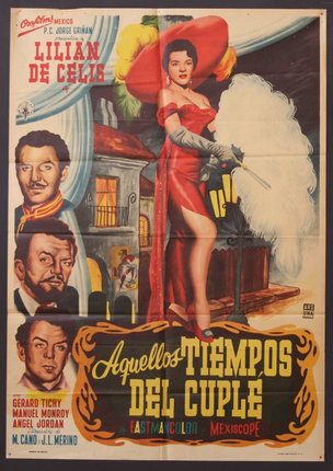 a movie poster with a woman in a red dress