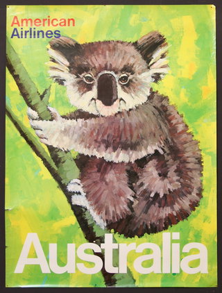 a poster with a koala bear on a branch