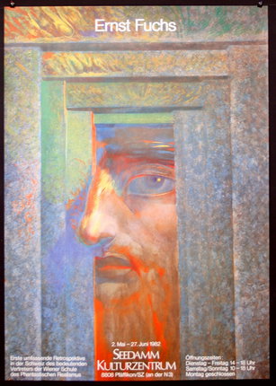a painting of a face through a doorway