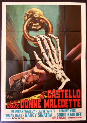a poster of a woman holding a skeleton hand