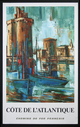 a painting of boats in a harbor