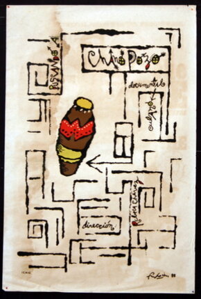 a poster with a drawing of a cone and maze