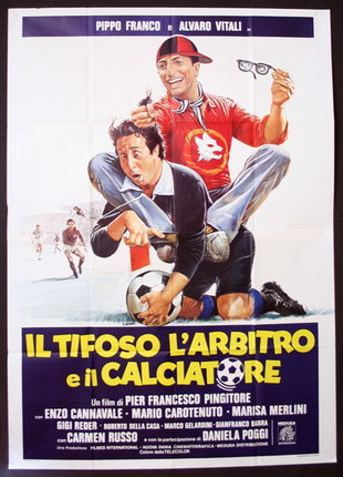 a poster of two men playing football