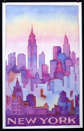 a watercolor of a city