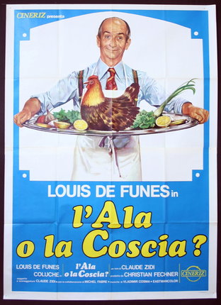 a poster of a man holding a tray of food