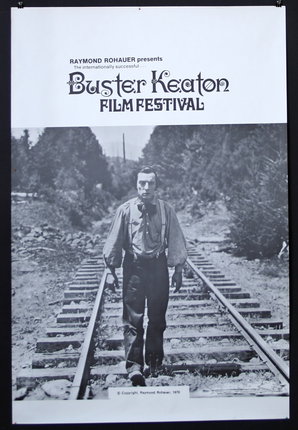 a poster of a man walking on train tracks