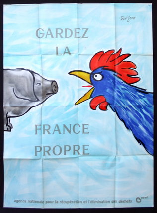 a poster with a rooster and pig