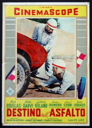 a poster of two men working on a car