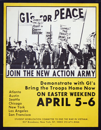 a yellow and black poster with black text