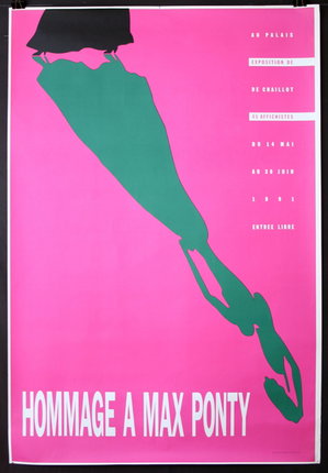 a pink poster with a green silhouette of a person