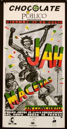 a poster with text and a man jumping