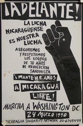 a black and white poster with a fist