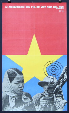a poster of a woman and a man with a gun