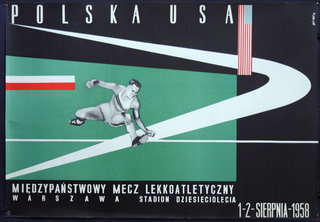 a poster with a man running
