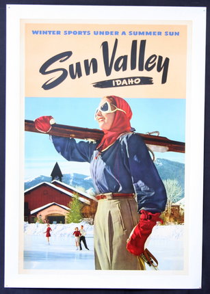 a poster of a woman holding a ski