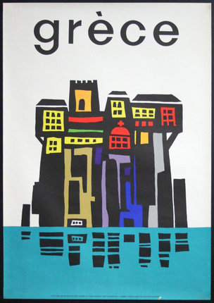 a poster with a colorful city