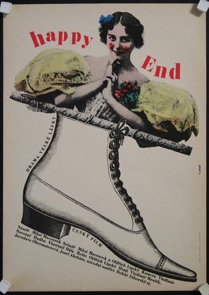 a poster of a woman holding a shoe