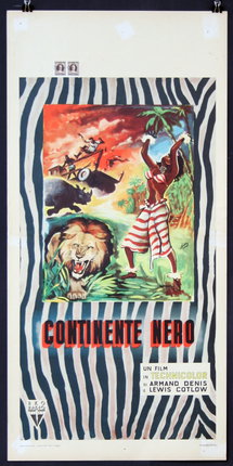 a poster with a man in a striped robe and a lion