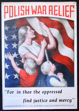 a poster with a woman holding a flag
