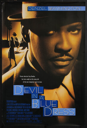 a movie poster with a man with a thin mustache in a hat (Denzel Washington)