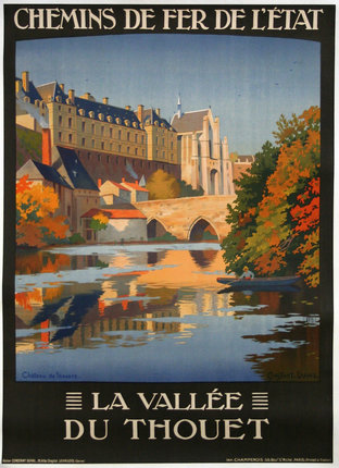 a poster of a castle and a river