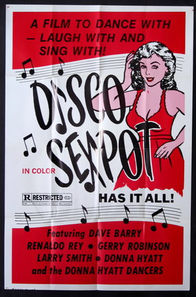 a poster with a woman in a red dress