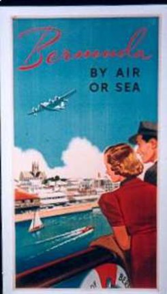 a poster of a couple of people looking at a plane