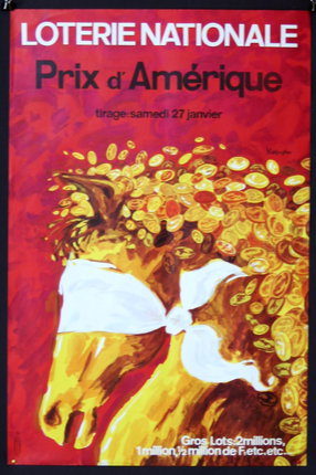 a poster with a horse and gold coins