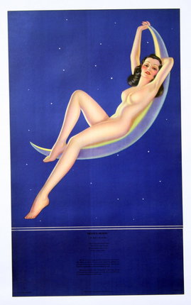 a poster of a woman lying on a moon