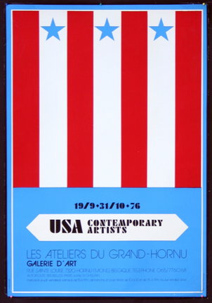 a poster with red and white stripes
