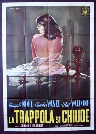 a poster of a woman sitting on a bed