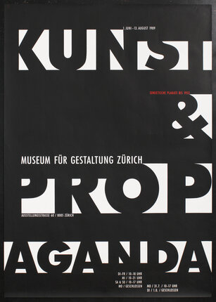 art exhibition poster with creatively formatted letters spelling out Kunst & Propaganda in sans serif bold type