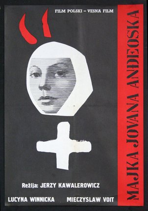 a poster of a woman with a cross