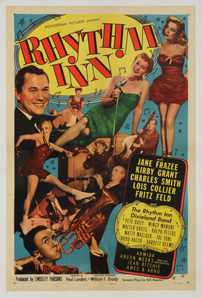 movie poster with various cast members dancing, singing, and playing musical instruments